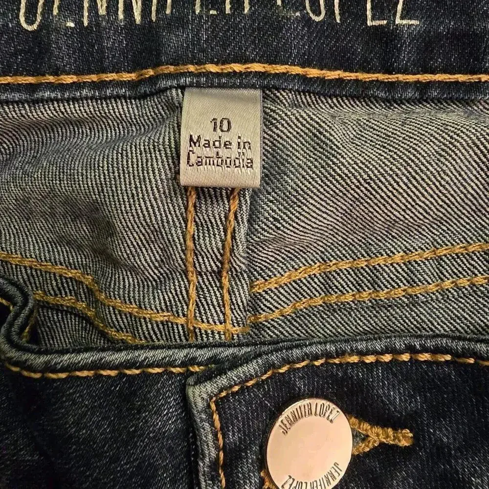 Jennifer Lopez Jeans Women 10 Blue‎ Denim Straight Crop Stretch Distress 98-3 - Picture 6 of 7